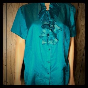 Talbots Teal short sleeve blouse,Ruffled